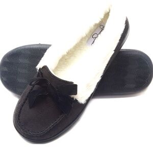 Jessica Simpson Micro Suede Moccasin Slippers Sz L (8-9)Indoor Outdoor-Black NWT